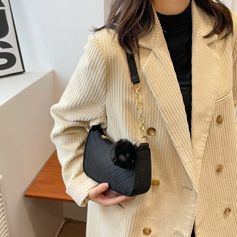 Women's Trendy Fur Ball Fresh Retro Graceful Shoulder Bags