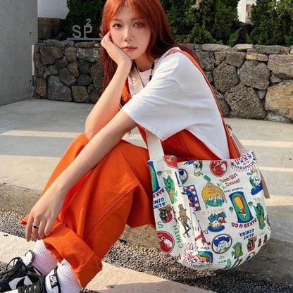 Fashion American Retro Printed Canvas Street Shoulder Bags