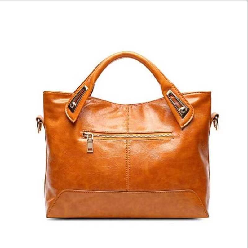 Women's Fashion Portable Oil Leather Tote Big Handbags