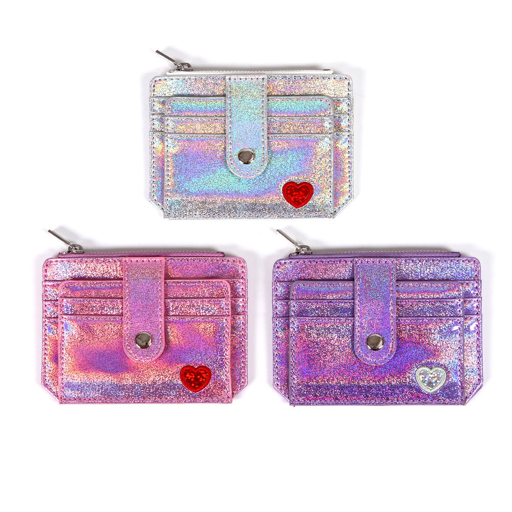 Women's Zip Laser Heart-shaped Embroidery Cute Ladies Wallets