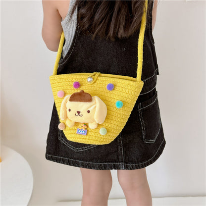 Children's Cute Cartoon Small Straw Mini Beach Children's Shoulder Bags