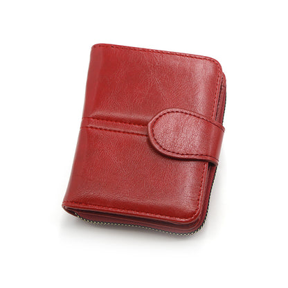 Women's Fashion Short Zipper Oil Wax Leather Ladies Wallets