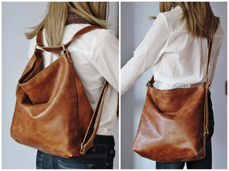 Women's Vintage Oil Waxed Leather Large Capacity Soft Backpacks