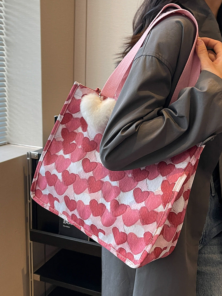 High-grade Large Capacity Female With Hearts Shoulder Bags