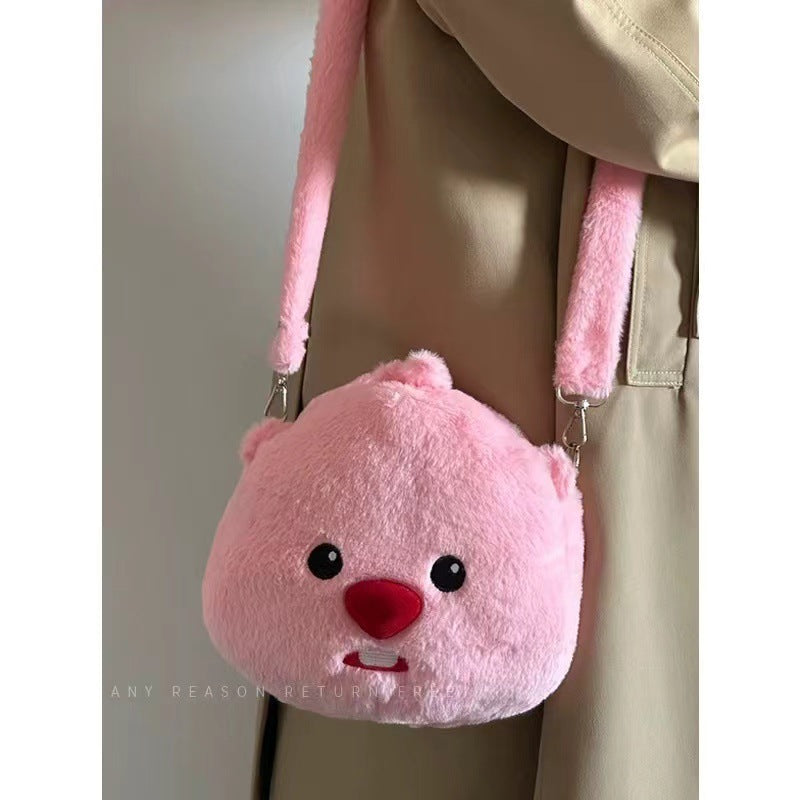 Little Beaver Cute Plush Class Commute Shoulder Bags