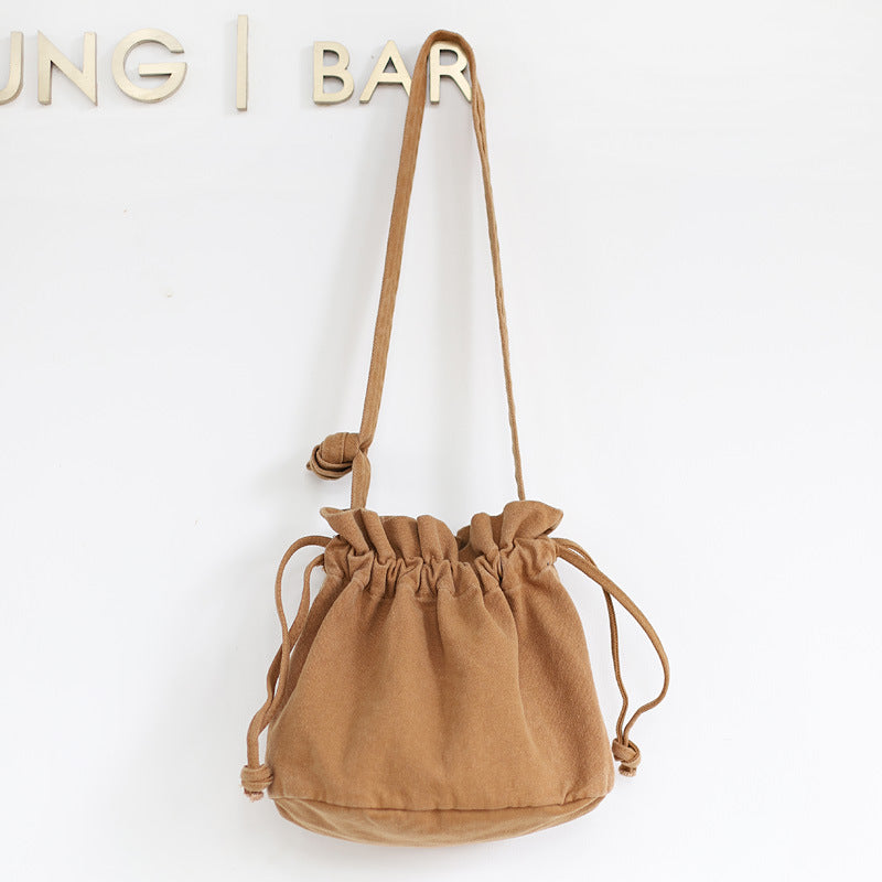 Women's Drawstring Bucket Simple Vintage Cute Mori Crossbody Bags