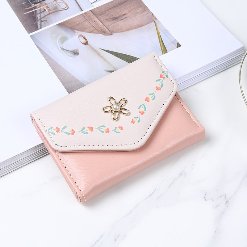 Small Female Short Print Fresh Three Ladies Wallets