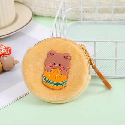 Porte-monnaie rond en peluche avec fermeture éclair pour enfants