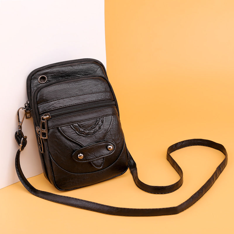 Soft Leather Textured Simple Mother Mobile Crossbody Bags