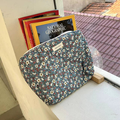 Sacs à main portables de rangement pour cosmétiques en coton matelassé à motifs floraux