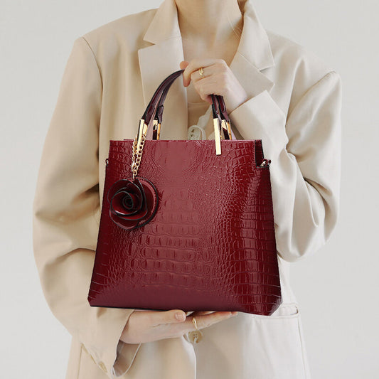 Women's Patent Leather Crocodile Pattern Shell Handbags