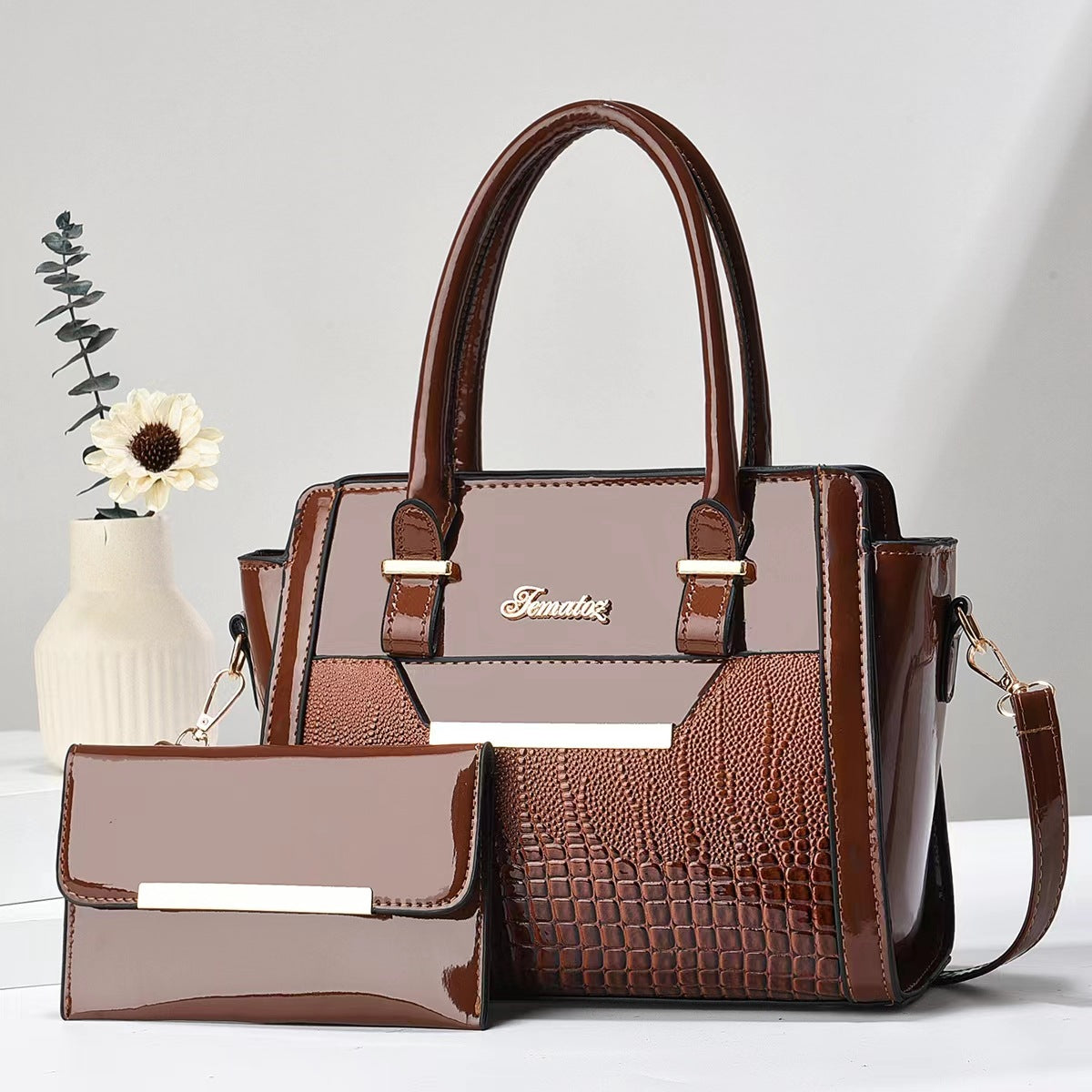 Women's Large Capacity Combination Bright Leather Fashion Handbags