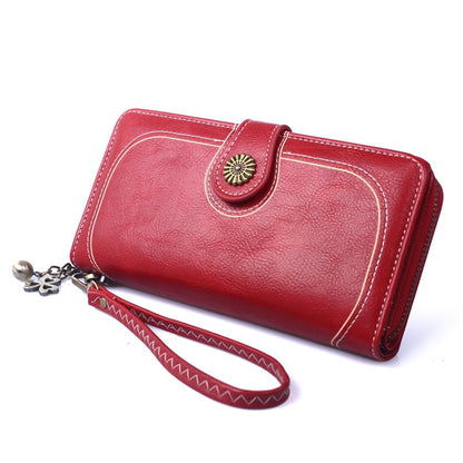 Women's Oily Leather Mobile Zipper Long Ladies Wallets