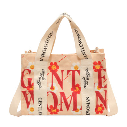 Letter Printed Canvas Large Capacity Tote Female Crossbody Bags