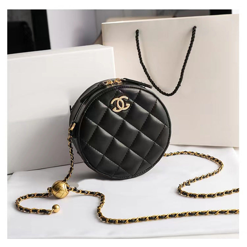 Women's Round Biscuit Rhombus Chain Fashion Authentic Leather Crossbody Bags