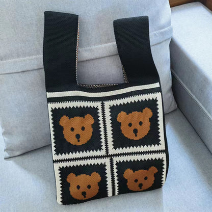 Bear Vest Knitted Large Capacity Totes Check Handbags