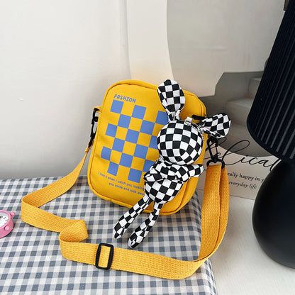 Women's Fashion Nylon Cute Rabbit Female Plaid Shoulder Bags