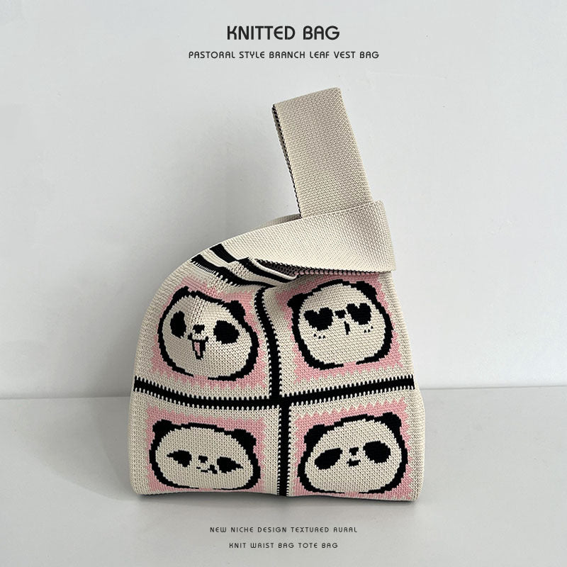 Women's Woven Panda Easy Matching Cute Knitted Handbags