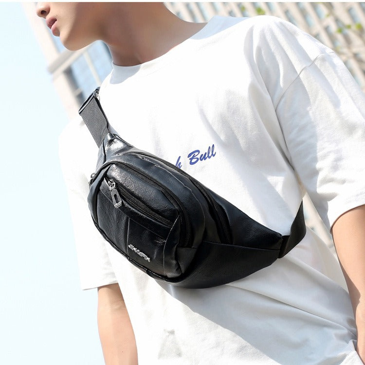 Men's Cross Body Soft Leather Stitching Trend Men's Waist Packs