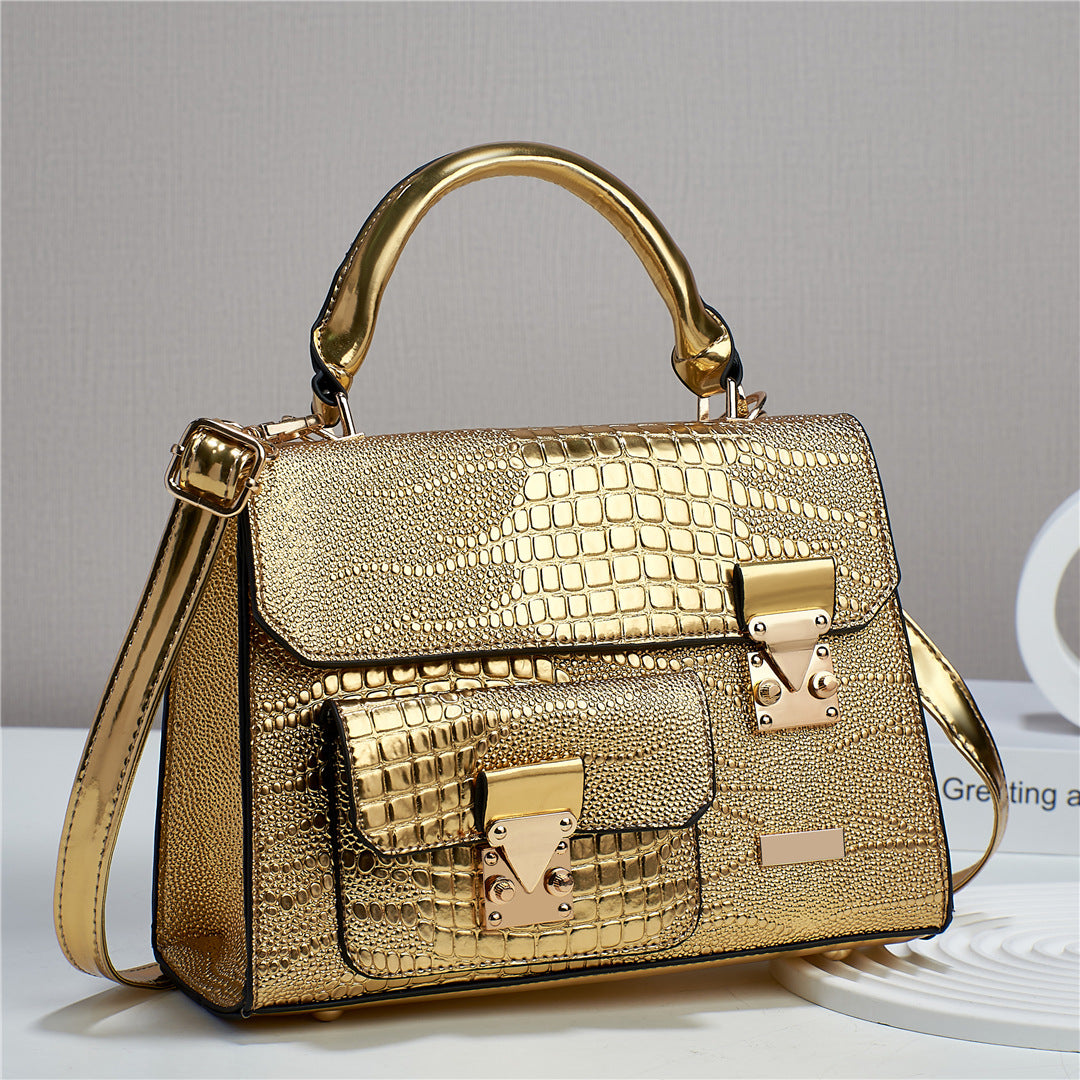 Women's Fashionable Korean Style Crocodile Pattern Simple Handbags