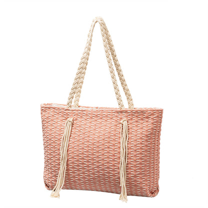 Large Capacity Female Niche Woven Portable Canvas Shoulder Bags