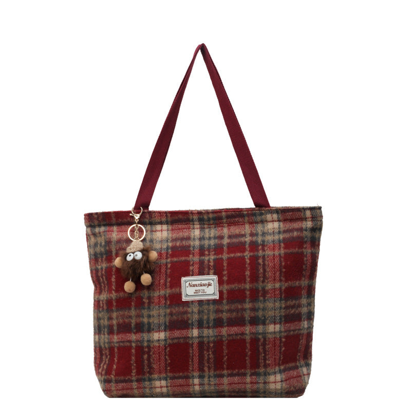 Commuter Check Pattern Woolen High Sense Shoulder Bags