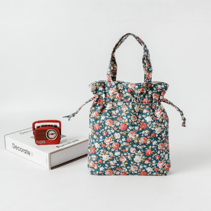 Floral Drawstring Printed Pocket Style Storage Shoulder Bags