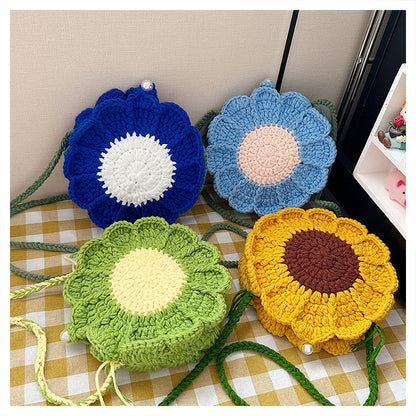 Women's Crocheted Fresh Sweet Contrast Color Cute Shoulder Bags