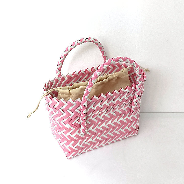 Women's Woven Color Matching Plastic Hand Gift Handbags