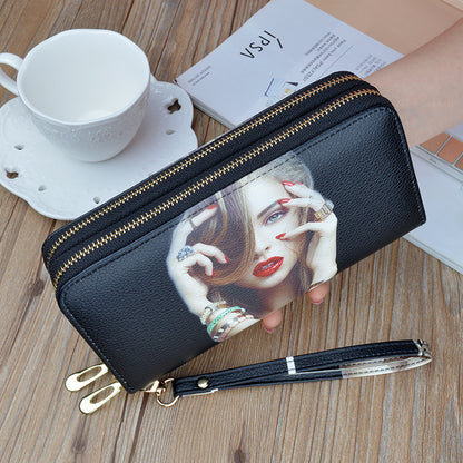 Women's Zip Long Layer Fashion Printing Change And Phone Bags