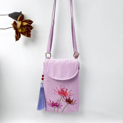 Women's Bright Silk Satin Embroidery Flip Ancient Phone Bags