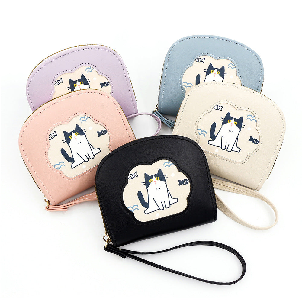 Women's Short Daily Fresh Kitty Shell Zipper Ladies Wallets