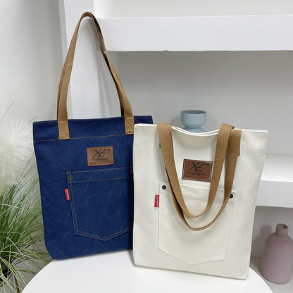 Textured Denim Canvas Female Class Commuting Handbags