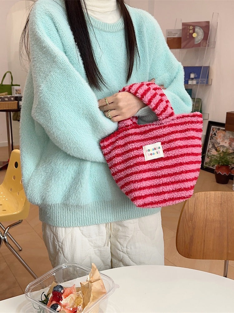 Women's Winter Fashion Plush Cute Polka Dot Handbags