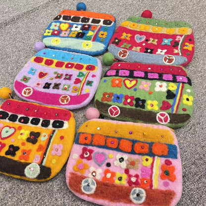 Wool Felt Car Bus Finished Poke Coin Purses