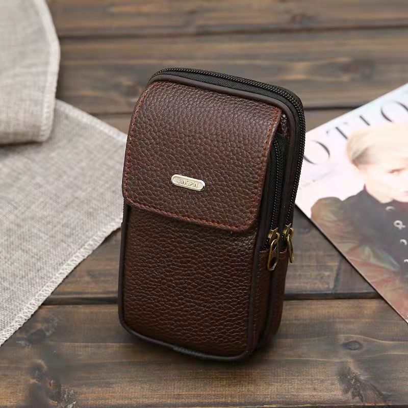 Men's Outdoors Across Leather Mobile Zipper Phone Bags