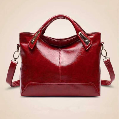 Women's Fashion Portable Oil Leather Tote Big Handbags