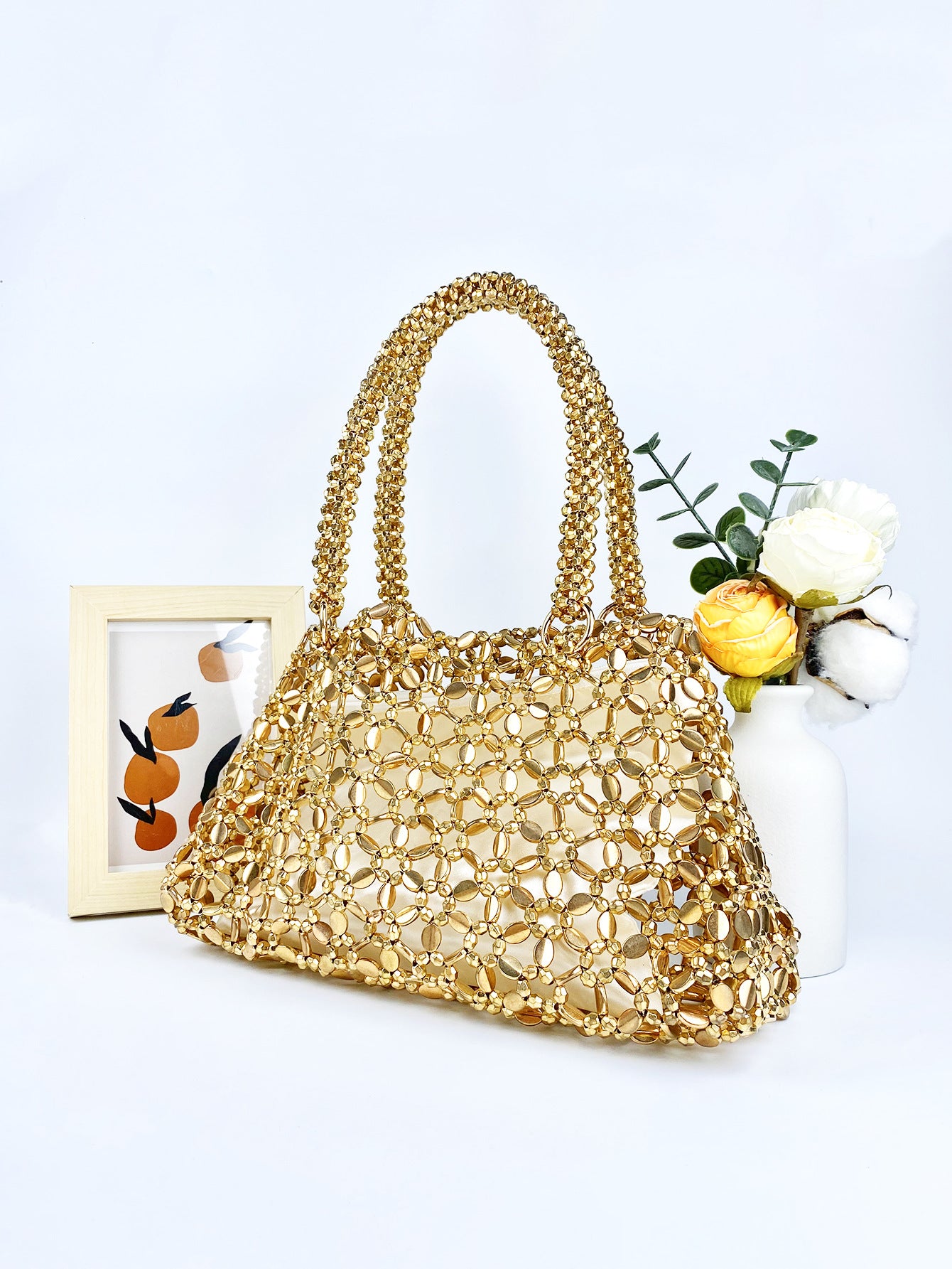 Woven Hollowed Good-looking Ceiling Versatile Shiny Handbags