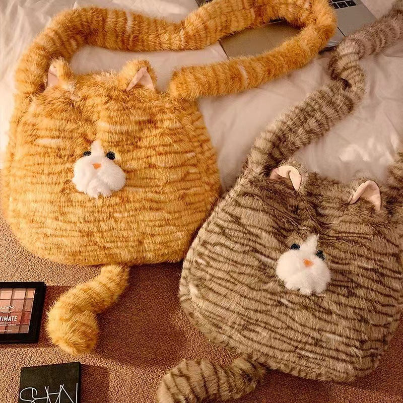 Cute Plush Cat Female Style Soft Bags