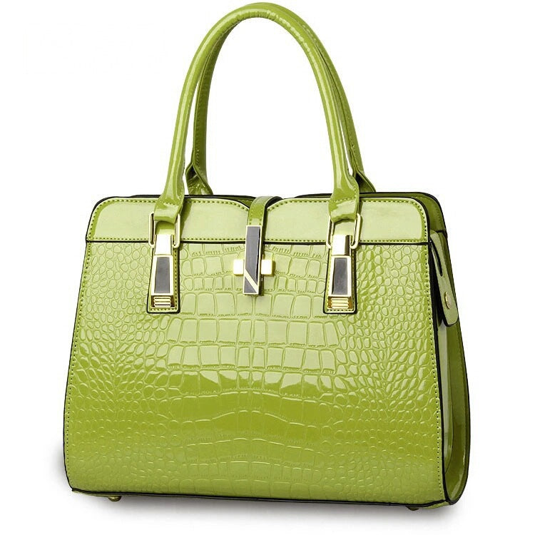 Women's Bright Leather Crocodile Texture Portable Large Bags