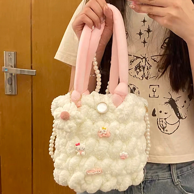 Beaver Hand-woven Material Cotton Candy Cloud Crossbody Bags