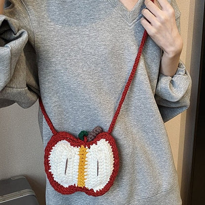 Children's Concave Styling Wool Crocheted Apple Finished Crossbody Bags