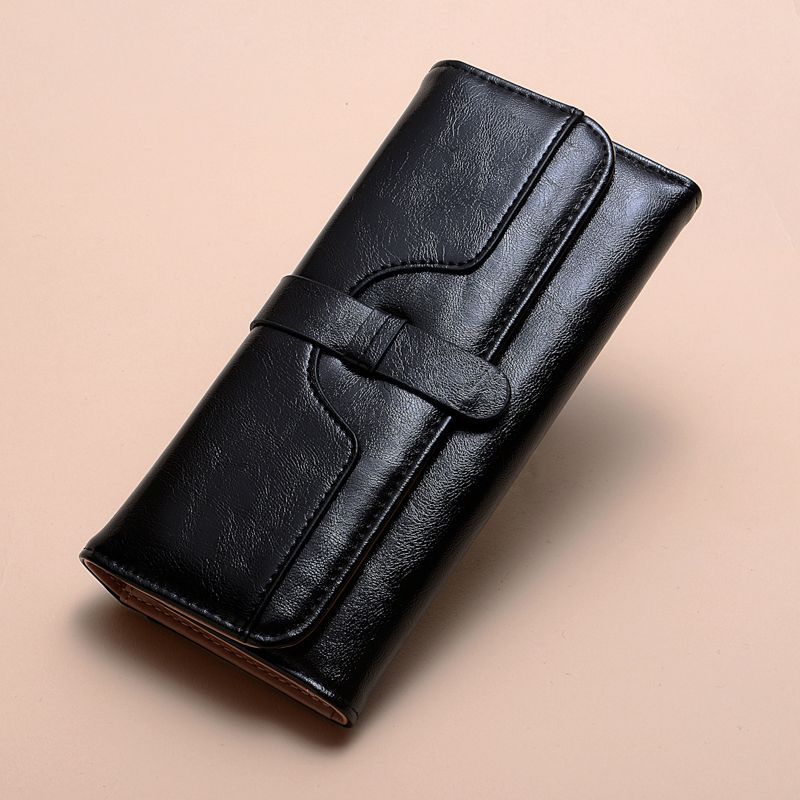 Women's Oil Wax Leather Long Retro Large Ladies Wallets