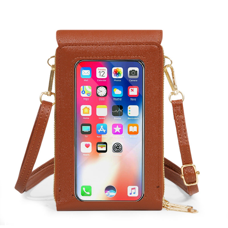 Women's Leather Touch Screen Mobile Retro Solid Phone Bags