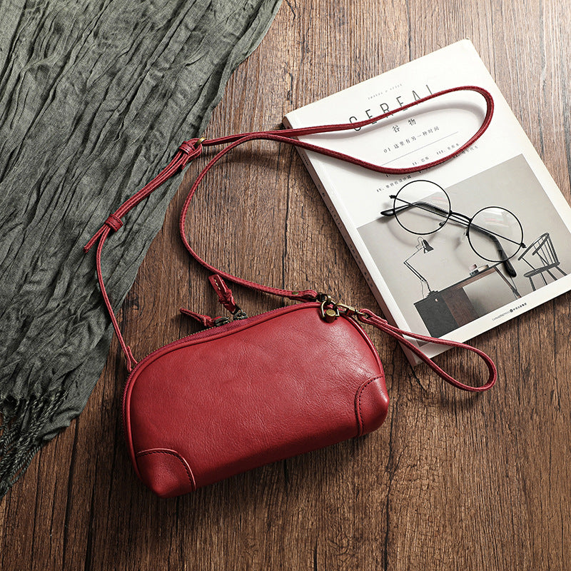 Women's Soft Leather Genuine Hand-held Retro Literary Crossbody Bags