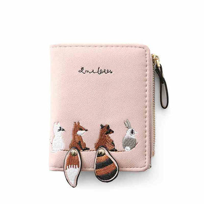 Korean Short Female Embroidery Zipper Multiple Ladies Wallets