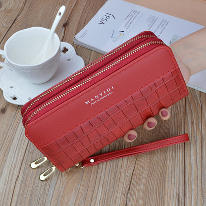 Women's Double Zip Long Crocodile Pattern Soft Leather Change And Ladies Wallets