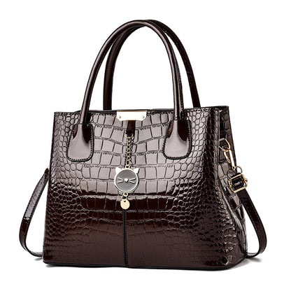 Women's Shining Leather Tote Fashion Stone Pattern Simple Handbags