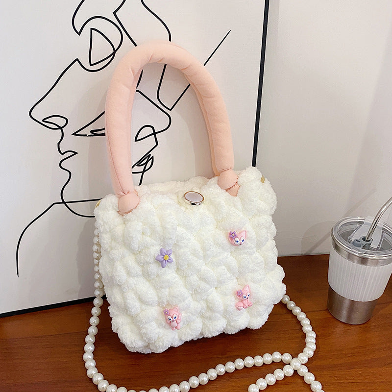 Beaver Hand-woven Material Cotton Candy Cloud Crossbody Bags