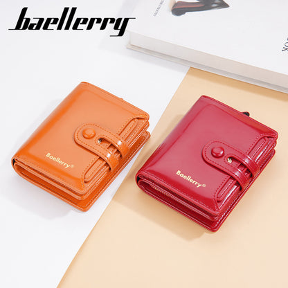 Women's Short Korean Style Oil Wax Leather Glossy Double Ladies Wallets